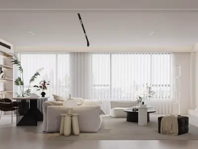 Modern living room dining room interior scenes 119 3D model