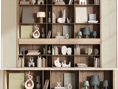 Cabinet rattan Furniture -Wooden Shelves Decorative With Book 07 3D model