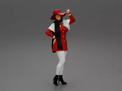 girl in christmas costume with hat standing and posing 3D print model