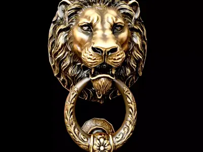 Lion Head Door Knocker   High Poly   Low Poly   PBR Low-poly 3D model