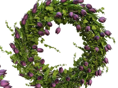 Vase with tulips and a wreath of tulips 02 3D model