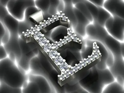 Letter E Diamond Golden Necklace 3D print model