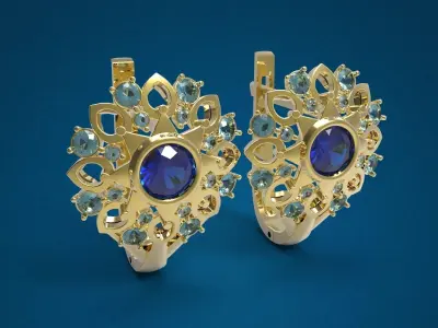 Pretty earrings - Titanic sapphire 3D print model 3D print model 3D print model