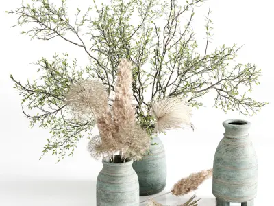 Bouquet plant pampas dry hogweed in a Indian wood Low-poly 3D model