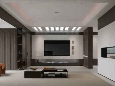 Modern Open Plan Living and Dining Room Interior 3D model