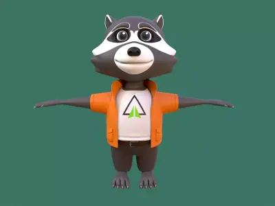 Cartoon raccoon in clothes Low-poly 3D model