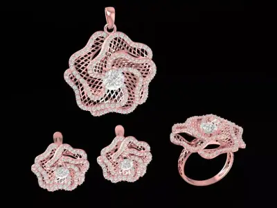 Luxury Rose Flower Jewelry Set 3D Model 1190 3D print model