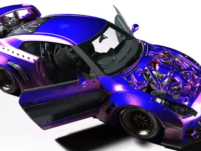 CYBERPUNK GT R R35  Neon Chrome Widebody Vehicle 3D model