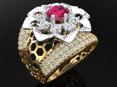  Mesh flower ring - Italian rings - Womens Rings - N6788 3D print model