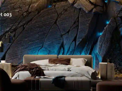 Black Rock Bedroom interior scene Rock Wall Set 003 3D model