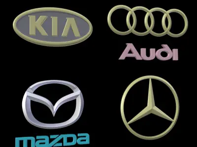 Car Logos - Audi Mazda Kia Mercedes Benz Low-poly 3D model