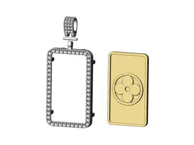 Diamond frame LV blossom ornament pendant with bail 3D print model