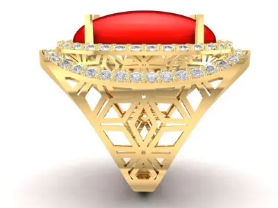 Luxury Oval Red Gemstone Diamond Ring 894 3D print model