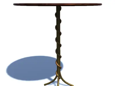 Table 2 round wooden with gold base 3D model