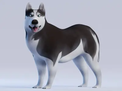 Low poly - Stylized dog - Siberian Husky Low-poly 3D model