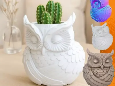 Sleepy Owl Planter Pen Holder 3D Printable STL 3D print model