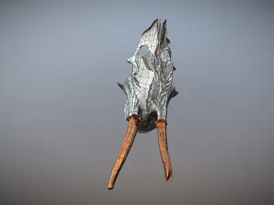 Photorealistic scanned skull with horns and markings  Low-poly 3D model