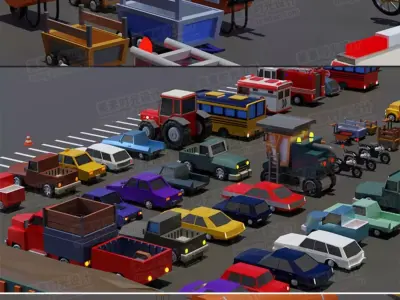 Cartoon Transport Model airplane car bus  3D model