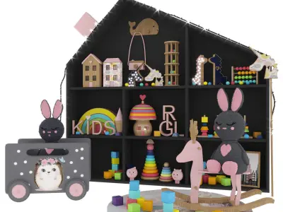 rabbit and toy shelves  Low-poly 3D model