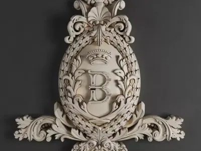 Monogram ornate wall plaque with letter b 3D model
