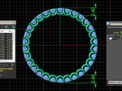 U Shaped Eternity Ring 2 point 1 mm stone size swiss 16 and EU56 3D print model