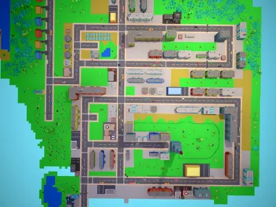 City Modular Set Toon Style Low-poly Low-poly 3D model