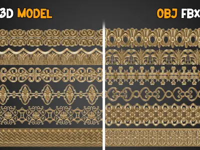 50 Ornaments Trim Brush    Vol 12 Low-poly 3D model
