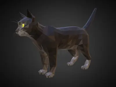 Cat Black Animal Low Polygon Art Farm Animal Low-poly 3D model