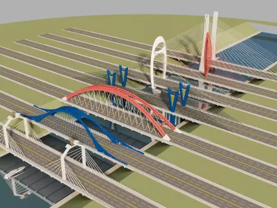 Modular Modern Bridge Collection Low-poly 3D model