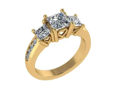 Ring117 three stone princess cut engagement ring gold 3D print model