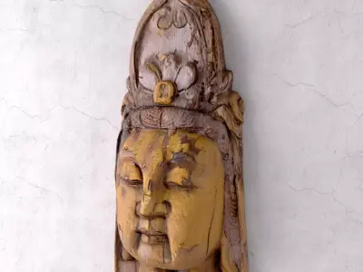 Vintage Wood Quan Yin Head 3D model