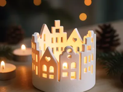 Christmas Village Candle Holder  Cozy Christmas Houses 3D print model