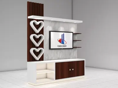 Modern TV Cabinet Heart Design Pink And Wood Variants 3D Model Low-poly 3D model