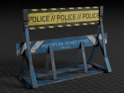 Police Barrier Set Low-poly 3D model