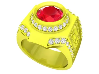 Luxury Round Ruby Diamond Ring for Men 5374 3D print model