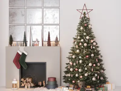 Decorated Christmas tree with decor 3D model