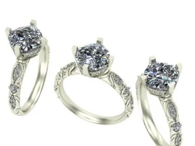 Engagement Ring with flowers from gems 3D print model