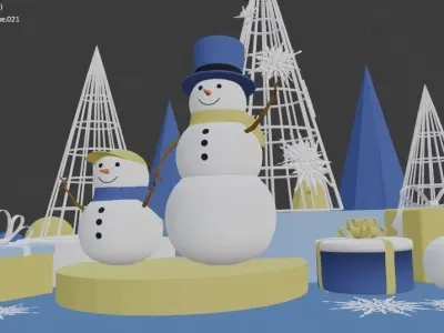 Set of Christmas decorations and podium display 3D model