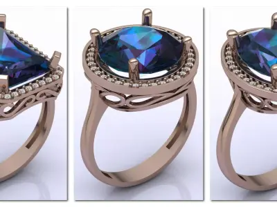 3 Models Radiant Oval Round Big Stone STL 3DM Women Rings  3D Model Pack