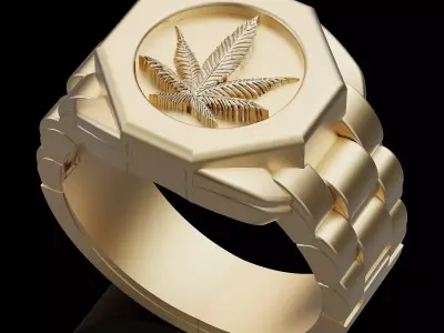 Marijuana ring silver gold jewelry printable 3D model 3D print model