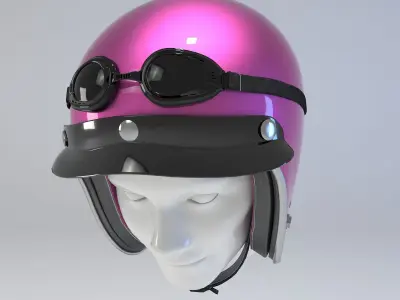 PINK Retro Motorcycle Helmet 3D model