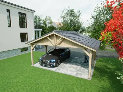 wooden carport with extra formats 3D model