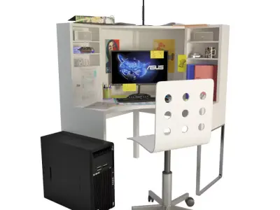 Teenager Desk And Office Supplies 3D model