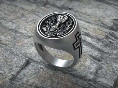 Holy Communion Eucharist Chalice Cross Ring  3D print model