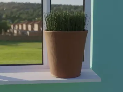 Grass in pot Low-poly 3D model