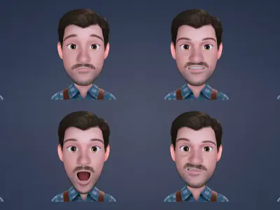 3D Stylized Cartoon Male Character Body and Facial Rig Model Low-poly 3D model