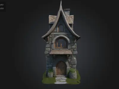 Stylized Medieval Stone House Low-poly 3D model