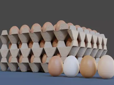 Egg trays with 4 different colors of egg Low-poly 3D model