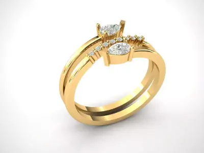 Elegant Dual Pear Diamond Gold Ring  3D print model