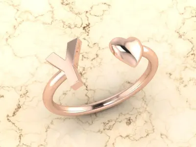 Alphabet Jewelry with Heart Ring Y 3D print model